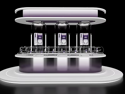Modern Sleek Island Cabinet With Multi Tiered Lighting And Display Shelves 3d model