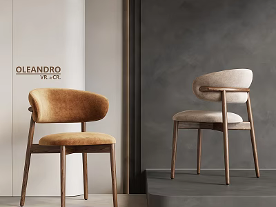 Modern Dining Chairs With Curved Backrest Wooden Legs And Upholstered Seats 3d model