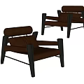 Modern Armchair With Brown Fabric Upholstery Wooden Arms And Metal Frame