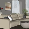 modern three-seat sofa cream home 3d model