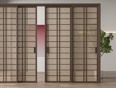 Ancient rattan sliding door 3d model