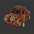 Red Vintage Beetle Toy Car With Decorative Numbers And Retro Design