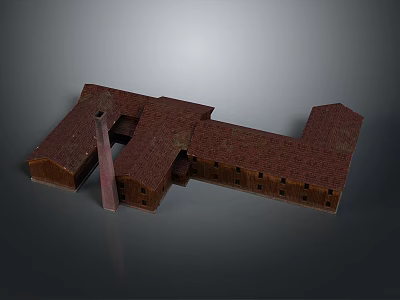 Cartoon Scene Featuring Brown Connected Buildings With Red Tile Roofs And Central Tall Tower 3d model