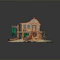 Overwater Wooden Cottage Featuring Red Roof Wooden Staircase Small Boat and Turquoise Water Sandy Beach