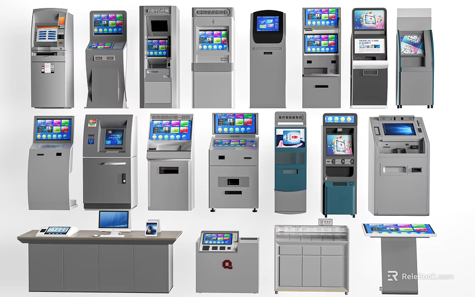 Smart Machines Self Service Terminals With Modern Designs And Functional Screens 3d model 