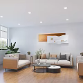 Modern Office Interior Design With Wooden Floor Desk Chairs And Green Plants