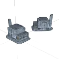 Two Small Architectural Models With Square Platforms And Stone Texture 3d model