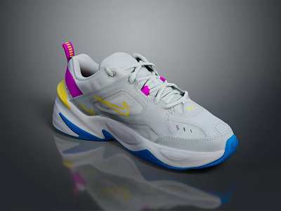 Gray Sports Shoes Featuring Pink Accents Yellow Logo And Blue Sole Design 3d model