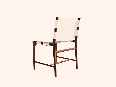 Leisure Chair with Wooden Frame White Fabric Backrest and Black Stripe Accents for Modern Spaces 3d model
