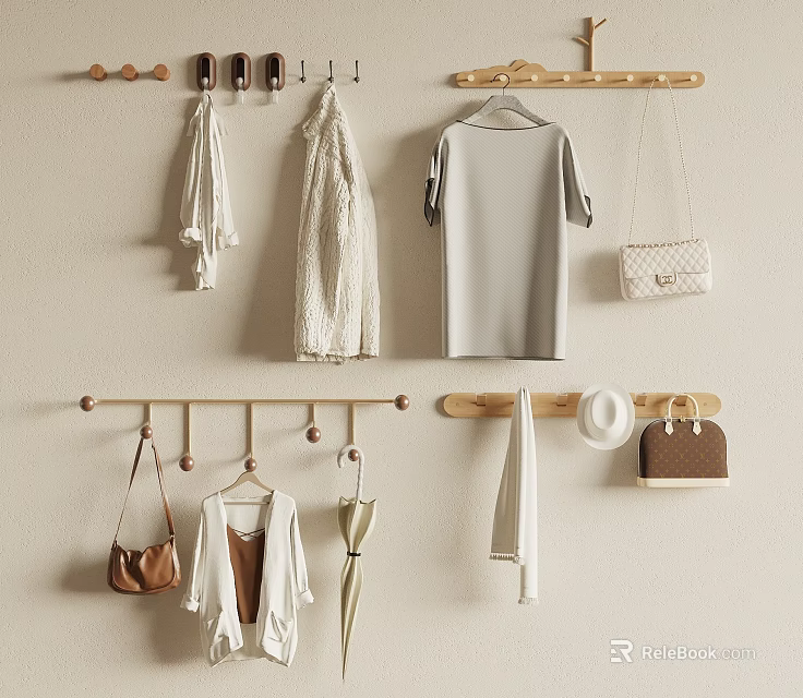 Wall Mounted Hooks Organize Clothes Bags And Accessories 3d model 