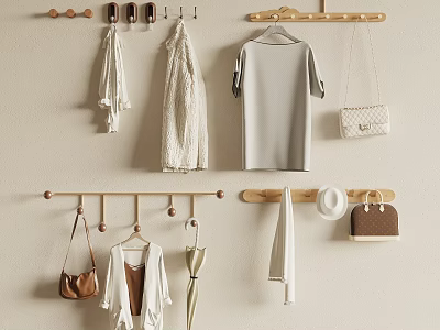 Wall Mounted Hooks Organize Clothes Bags And Accessories 3d model