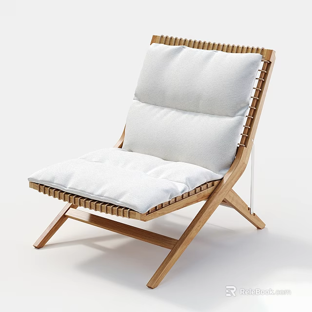 Modern Wooden Leisure Chair With Woven Details And White Comfortable Cushion 3d model 
