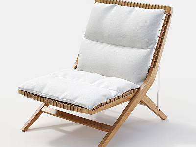 Modern Wooden Leisure Chair With Woven Details And White Comfortable Cushion 3d model
