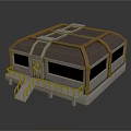 Cartoon Scene With Playful Building Structure Yellow Railings Stairs Brown Roof And Gray Walls