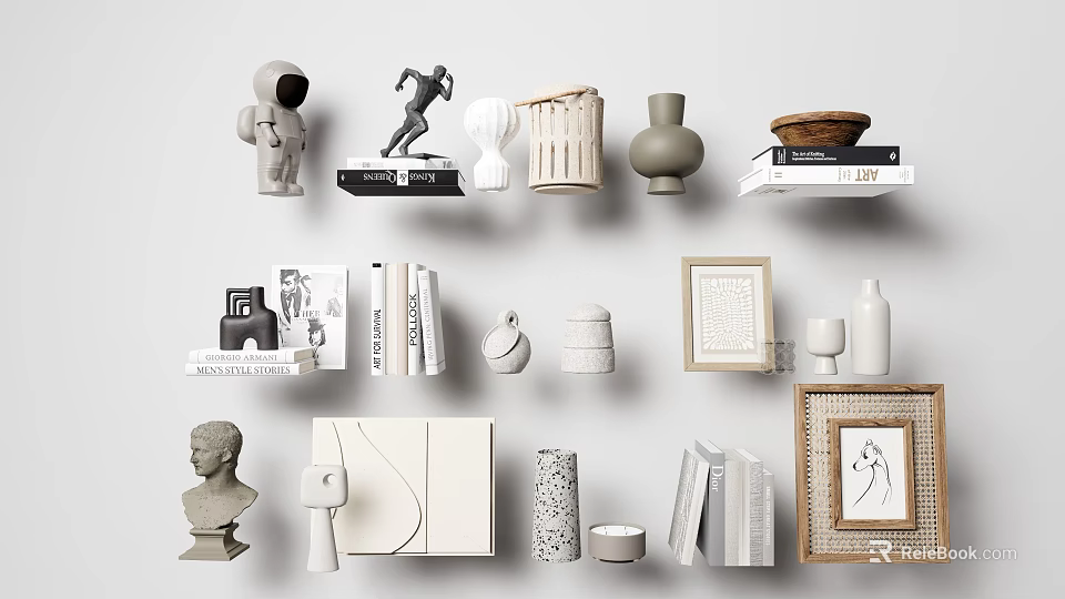 Minimalist Modern Decorative Ornament Set With Sculptures Vases Frames And Books 3d model 