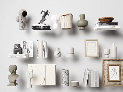 Minimalist Modern Decorative Ornament Set With Sculptures Vases Frames And Books 3d model