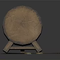 Natural Wooden Circular Slice on Stand with Traditional Bow and Arrow