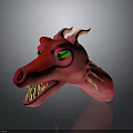Fierce Red Dragon Head With Green Eyes Yellow Teeth Horns And Spiked Fins