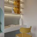 Modern Tatami Bedroom With Gray Bedding Yellow Chair White Desk And Stuffed Toys