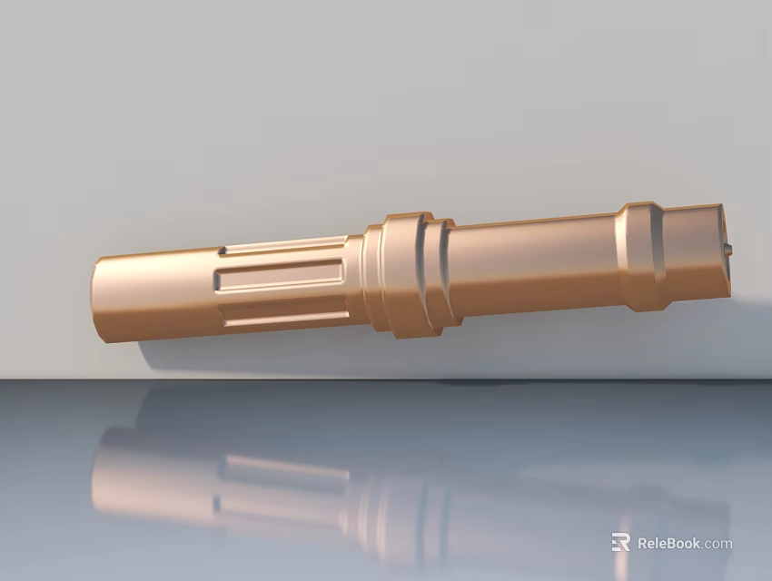 Golden Cylindrical Swing Door Hinge Hardware With Reflection On Gray Surface 3d model