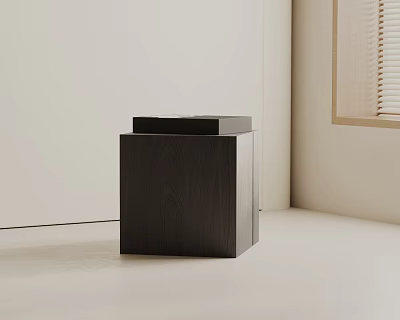 Modern Minimalist Dark Wood Side Table In Light Neutral Room With Window And Blinds 3d model
