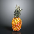Fresh Ripe Pineapple with Green Leafy Top Orange Skin Juicy Tropical Fruit on Dark Background
