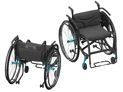 Medical Equipment Modern Wheelchair with Ergonomic Black Seat Blue Accents and Durable Frame 3d model