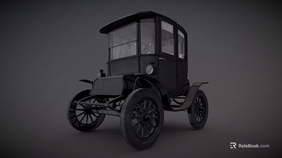 Black Vintage Classic Car With Retro Body Design And Large Wheels 3d model 