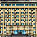 Multi Story Office Building Exterior With Yellow Facade Numerous Windows And Balconies
