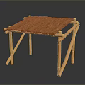 Wooden Garden Structure With Slatted Roof And Crossed Support Beams