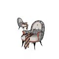 Stylish Patterned Upholstered Accent Chairs With Coral Trim Striped Throw And Plaid Cushion