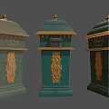Green Public Mailboxes With Golden Decorations Numbered Panels And Ornate Tops