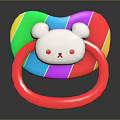 Rainbow Colored Baby Pacifier With Red Ring Handle And White Bear Face Design