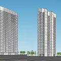 Modern High Rise Residential Building Architectural Design With Green Landscape And Trees
