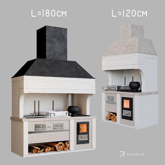 Kitchen Stove Designs With Black And Light Colored Range Hoods And White Main Bodies 3d model 