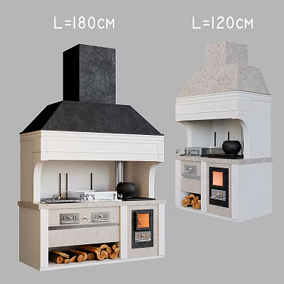 Kitchen Stove Designs With Black And Light Colored Range Hoods And White Main Bodies 3d model