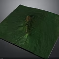 Green Terrain Model With Central Hill Structure And Flat Surface