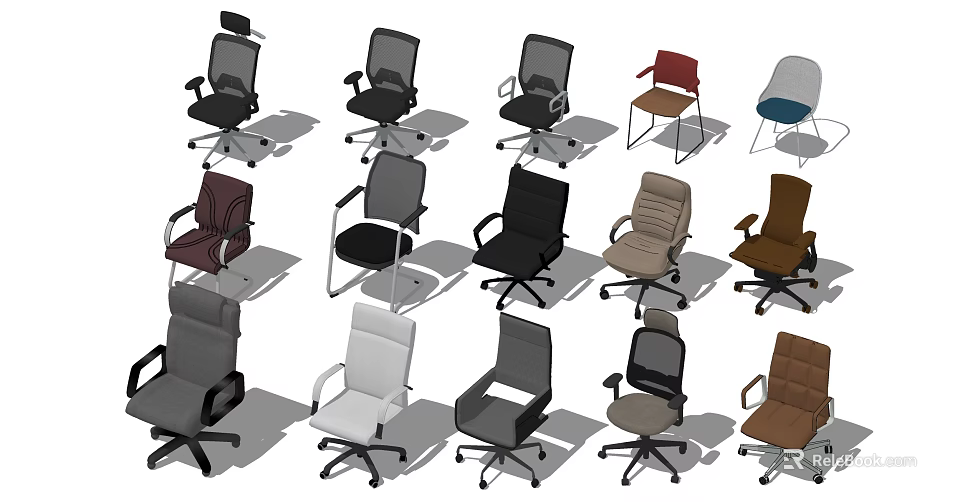Various Modern Office Chairs With Ergonomic Design And Comfortable Features 3d model 