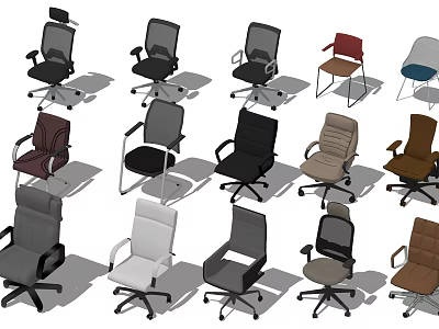 Various Modern Office Chairs With Ergonomic Design And Comfortable Features 3d model