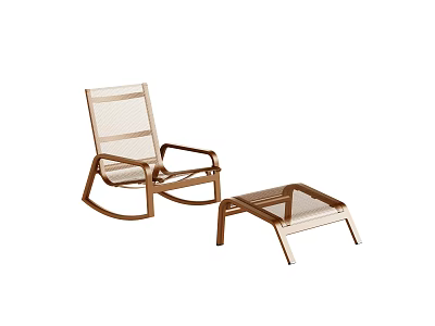 Light Brown Leisure Rocking Chair with Mesh Seat Wooden Frame and Matching Ottoman 3d model
