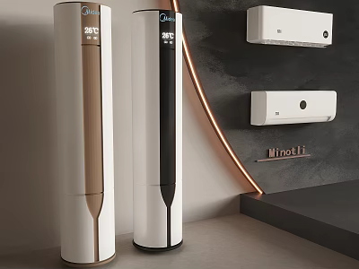 Midea Floor Standing And Wall Mounted Air Conditioners In Modern Sleek Interior Design 3d model