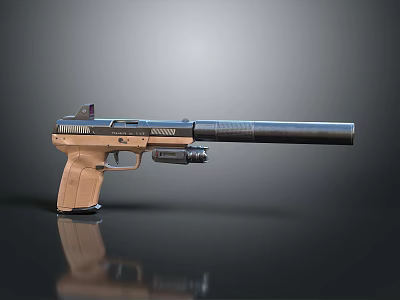 Tactical Pistol With Suppressor Tan Grip Black Barrel And Metal Components 3d model