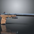Tactical Pistol With Suppressor Tan Grip Black Barrel And Metal Components 3d model