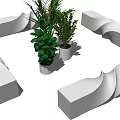 White Wavy Landscape Seats With Green Plants In Modern Outdoor Space