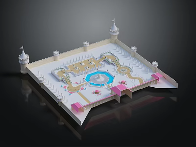 Detailed Palace Model With Multiple Towers Courtyard And Decorative Elements 3d model