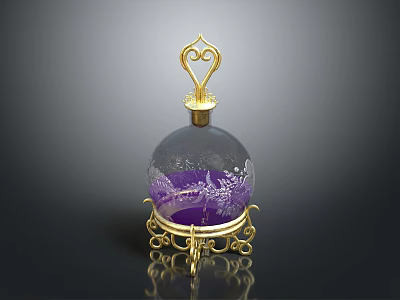 Decorative Transparent Glass Globe With Golden Stand Purple Liquid And Snowflake Pattern 3d model
