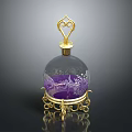 Decorative Transparent Glass Globe With Golden Stand Purple Liquid And Snowflake Pattern