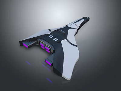 Futuristic Cosmic Spaceship Design with Black and White Color Scheme and Purple Propulsion Thrusters 3d model