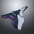 Futuristic Cosmic Spaceship Design with Black and White Color Scheme and Purple Propulsion Thrusters