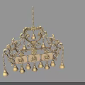 Ornate Brass Chandelier With Intricate Carvings And Bell Decorations